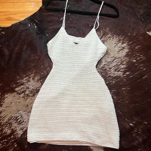 White opened back knit dress